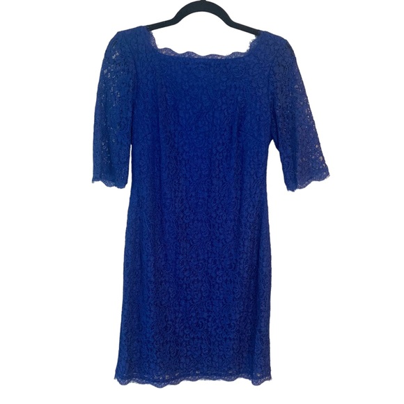 Adrianna Papell Dresses & Skirts - Adrianna Papell Blue Lace Scalloped Neck 3/4 Length Sleeve Dress Women’s 6
